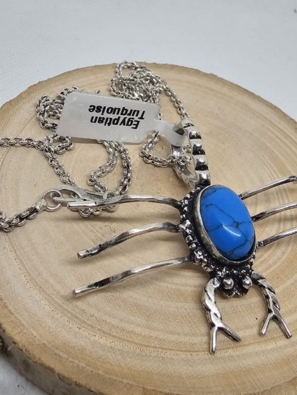 Native AMERICAN Turquoise Stone Scorpion Pendant Necklace - Signed. - Picture 3 of 3